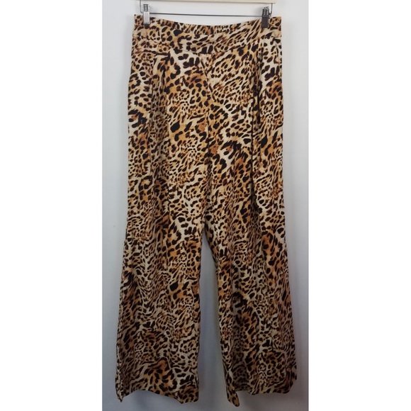 I.N.C Women's Sz. 10 Pull On Leopard Wide Leg Pants Linen Blend W/ Pockets - Picture 1 of 7